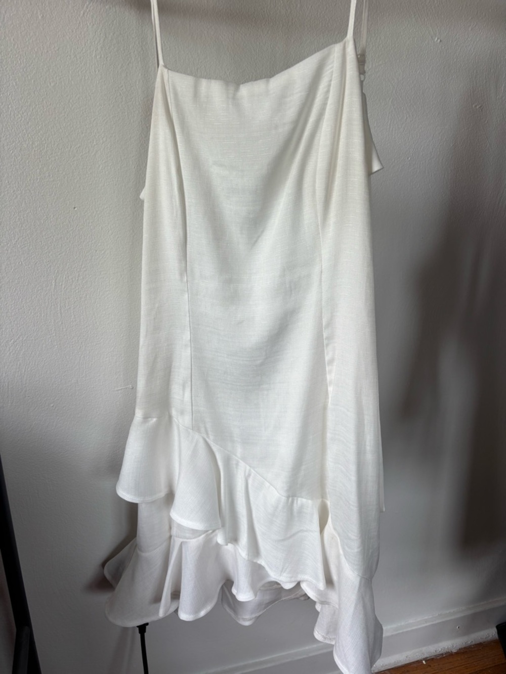 Blue Rain White Ruffled Midi Slip Dress